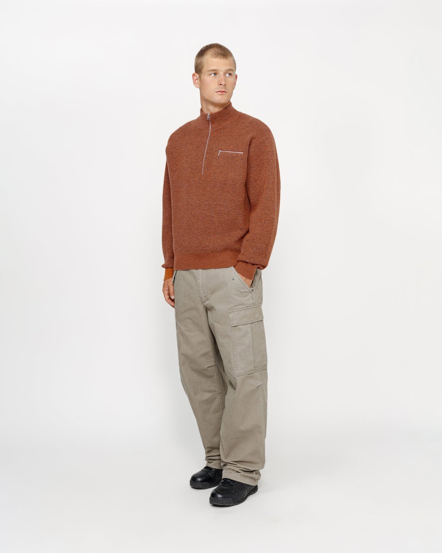 HALF ZIP MOCK NECK SWEATER